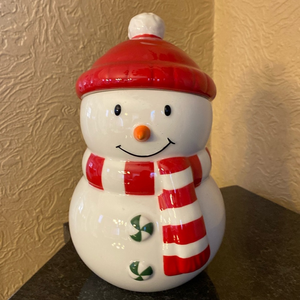 Snowman Treat Jar Holiday Winter Ceramic